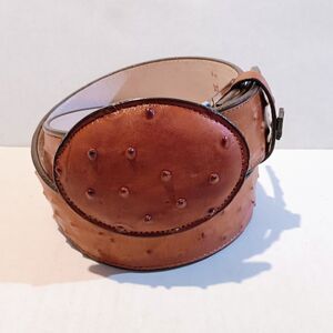 Joe's Exclusive Ostrich Leather Cowboy Belt-Size 32-Cognac-Oval Buckle-Western